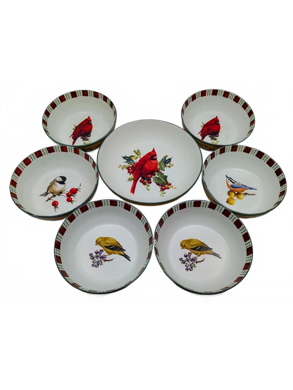 Vintage Lenox Winter Greetings Everyday 7 Piece Assorted Bird Bowl Set